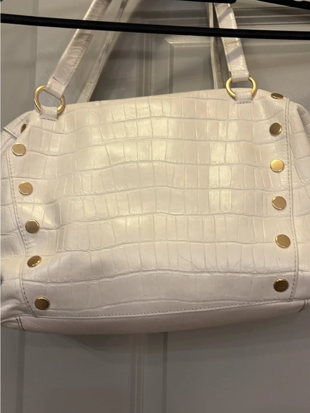 Hammitt White Croc-Embossed Shoulder Bag with Red Suede Lining